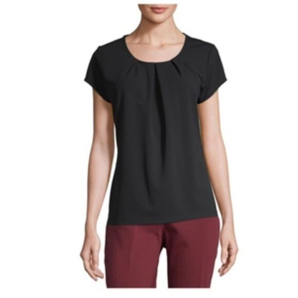 White House Black Market Tops - WHBM Black Crew Neck Pleated Blouse